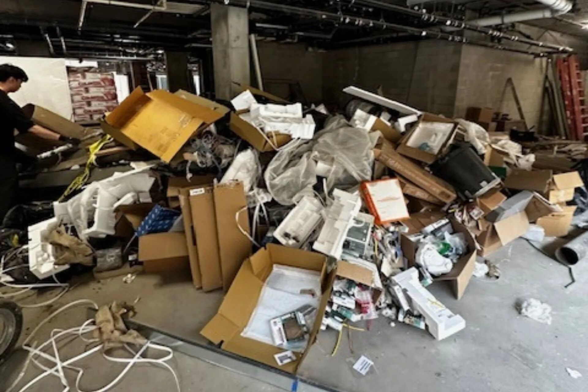Construction site with pile of trash